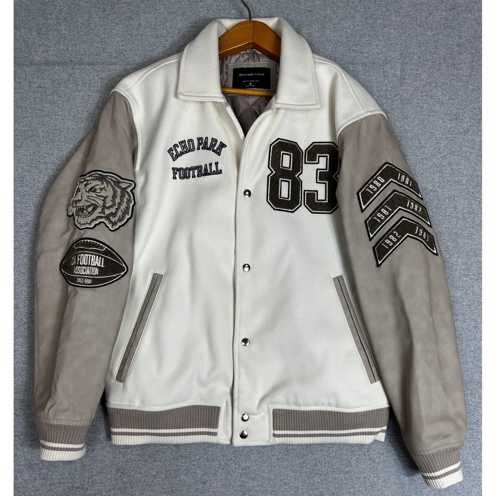 Abercrombie & Fitch Varsity Jacket Mens M Cream Echo Park Football 83 Retro Y2K